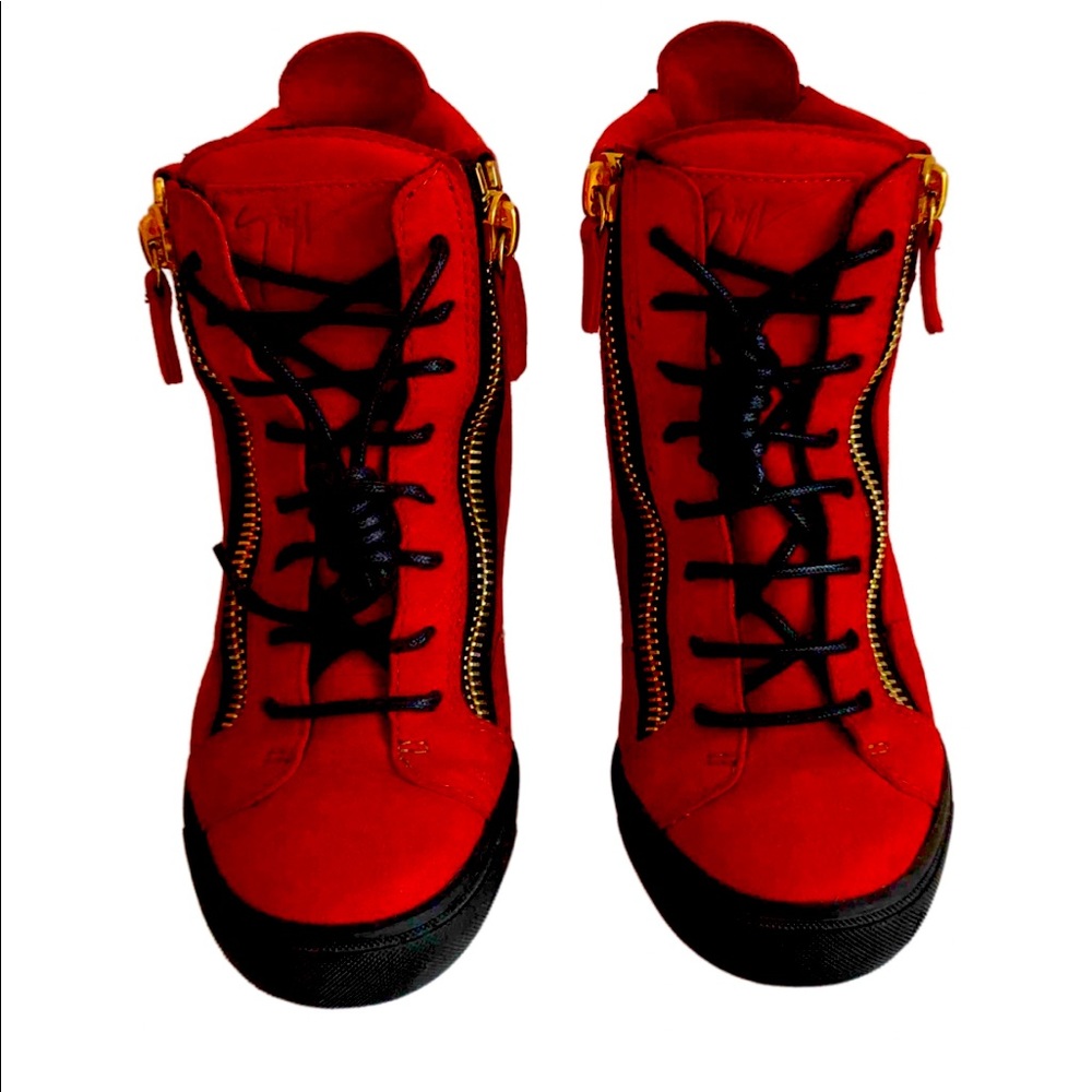 Giuseppe Zanotti red sneakers with hidden heal.